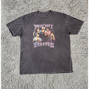 Short Staffed Tour Shirt Mens 2XL Gray Graphic Funny Workwear Nurse Double Sided